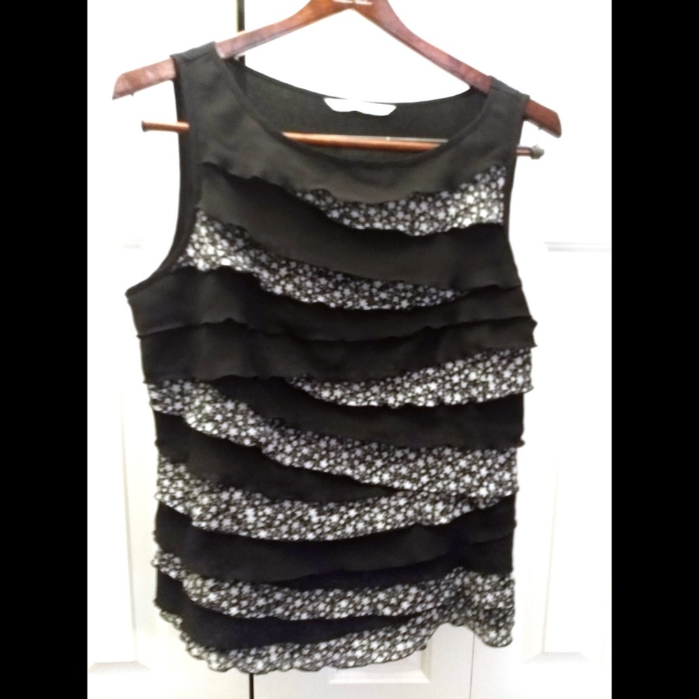 Ruffle Front Black & White Top